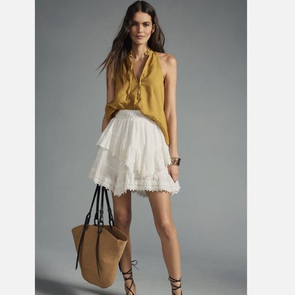 NWT Anthropologie | Pilcro | Mustard Yellow Deep-V Sleeveless Linen Blouse, XXS - Picture 1 of 8